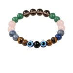 Tula (Libra) Rashi Bracelet | Smoky Quartz, Green Aventurine, Rose Quartz, Lapis Lazuli, Tiger’s Eye, Evil Eye | For Balance & Harmony | Stabilizes Decision Making | For Men & Women - Image 2