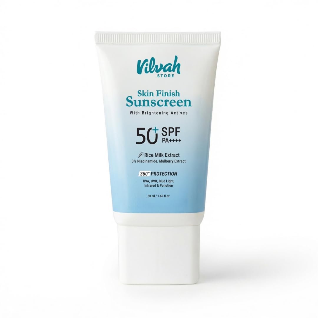 Vilvah Skin Finish Sunscreen SPF 50 PA++++ | No White Cast, Water-Resistant Sunscreen | Hydrating, Lightweight, Non-Greasy | UVA & UVB Protection with Natural UV Filters & Rice Milk | Unisex, For All Skin Types | 50g - Image 2