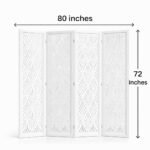 Wooden Living Partition Room Divider 4 Panel | Foldable Privacy Screen with Geometric Cut-Out Design | Pooja Room Partition for Living Room, Bedroom & Office (White) - Image 2