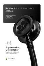 Knya 6sense Stethoscope for Doctors & Residents | Tunable Diaphragm | Dual-Head Chest Piece for Adult & Pediatric Use | Lightweight Stainless Steel | Latex-Free Tubing | Soft-Seal Ear Tips | Premium Gift Box | for Medical Students (All Black) - Image 3