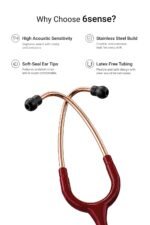 Knya 6sense Stethoscope for Doctors & Residents | Tunable Diaphragm | Dual-Head Chest Piece for Adult & Pediatric Use | Lightweight Stainless Steel | Latex-Free Tubing | Soft-Seal Ear Tips | Premium Gift Box | for Medical Students (Rose Gold Maroon) - Image 2