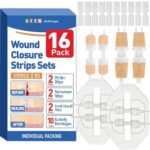 AZEN 16 Pack Emergency Wound Closure Strips, Butterfly Bandages, Emergency Laceration Closure Kit, Repair Wounds Without Stitches, Quick Clot Zip Stitch Wound Closures Device