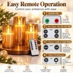 VERVENIX Set of 3 Glass LED Flickering Flameless Candles with Remote & Timer | Battery Operated 3D Wick Glass Pillar Lights for Diwali, Wedding, Home, Party & Festive Decoration (Warm White) - Image 2