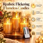 VERVENIX Set of 3 Glass LED Flickering Flameless Candles with Remote & Timer | Battery Operated 3D Wick Glass Pillar Lights for Diwali, Wedding, Home, Party & Festive Decoration (Warm White) - Image 5