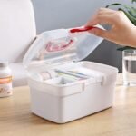 Medical Box,Plastic Rectangular First Aid Empty Medicine Storage Box | Organizer | Attached Handle | Family Emergency Kit | Detachable Tray | Easily Accessible with a Transparent Lockable Lid (WHITE) - Image 3