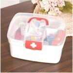 Medical Box,Plastic Rectangular First Aid Empty Medicine Storage Box | Organizer | Attached Handle | Family Emergency Kit | Detachable Tray | Easily Accessible with a Transparent Lockable Lid (WHITE) - Image 4