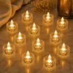 VERVENIX 12 Pcs LED Tea Light Candles | Flameless & Smokeless Acrylic Diyas | Battery-Operated | Warm White 3cm Candles for Diwali, Festive, Wedding, Party & Christmas Décor (Pack of 12)